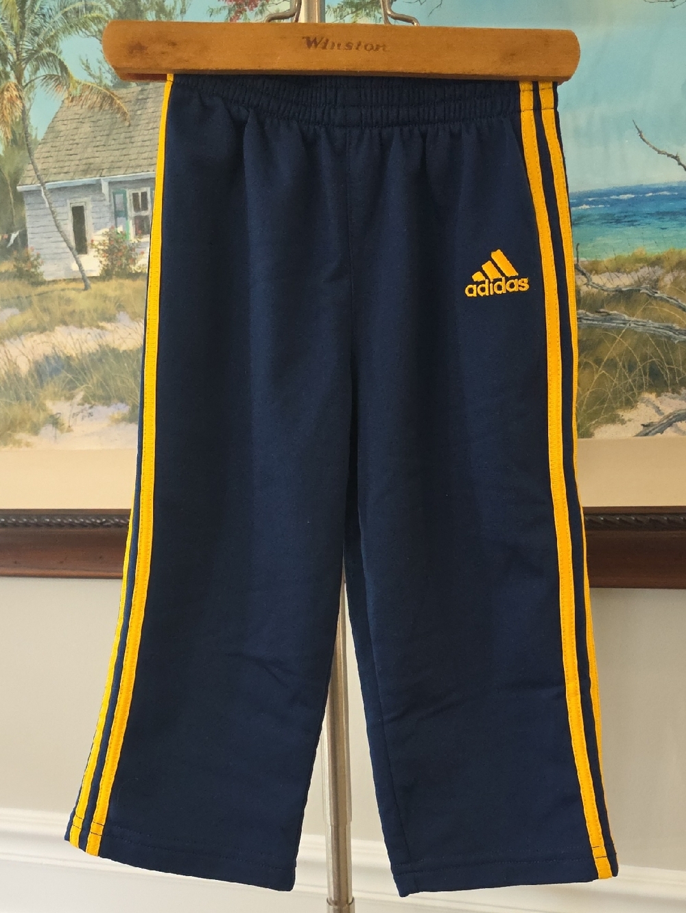 adidas Navy and Gold Kids Joggers with Side Stripes
